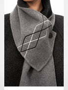 PUKI Diamond Fringe Scarf Wool Coat in Gray - Detail