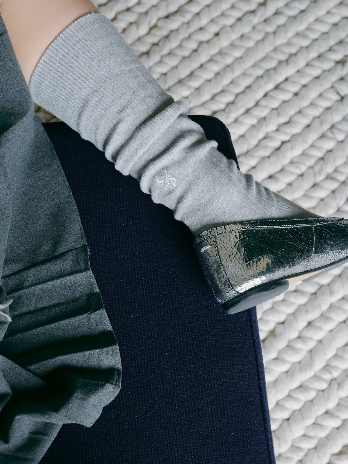 Simple Project Irregular Ribbed Crew Socks in Gray - Lifestyle