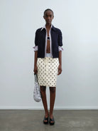 RARELY ALIKE Polka Dot Drawstring Midi Skirt in Apricot - On Model