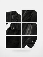 Y OFFICIAL Panelled Wool Belted Coat in Black - Detail