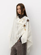 THELIGHT OFFICIAL Wooden Button Wool Blend Cape in White - On Model