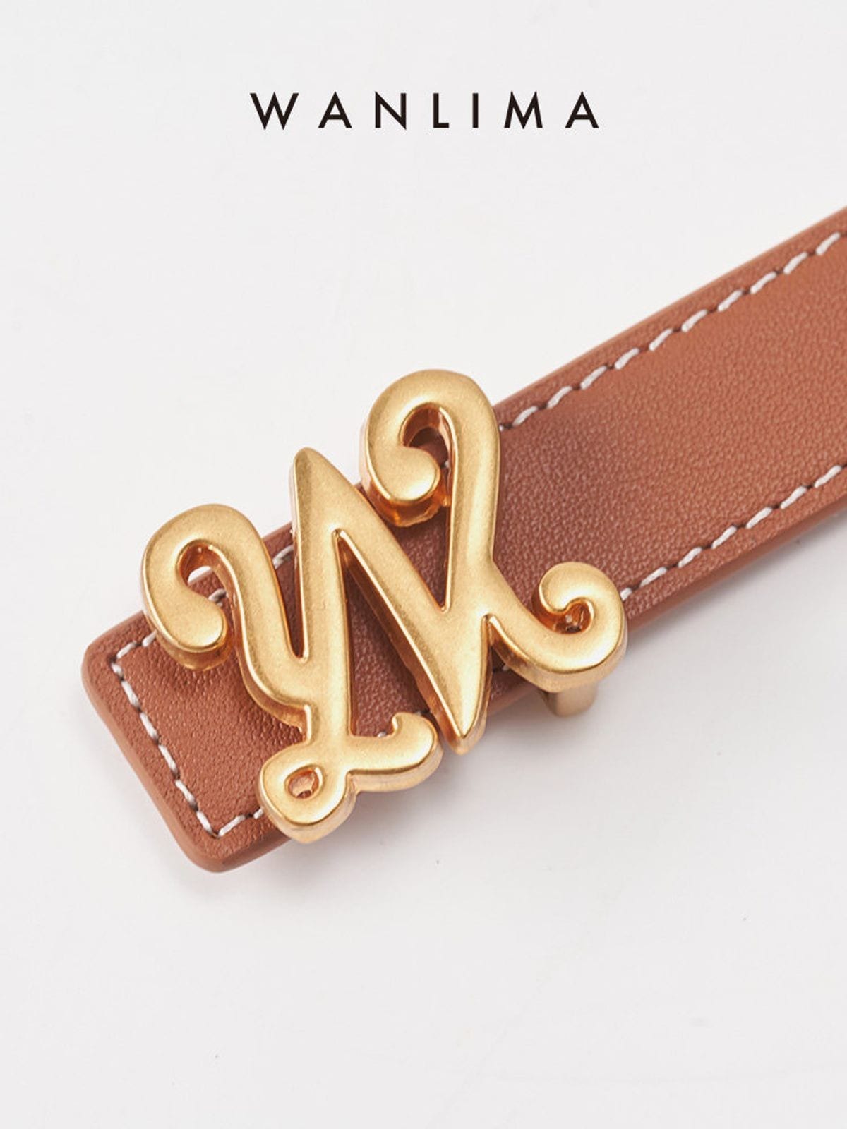 WANLIMA Top Grain Leather Thin Belt in Brown - Detail