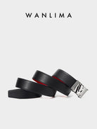 WANLIMA Cowhide Leather Metal Buckle Belt in Black