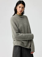 Simple Project Rolled Hem Shepherd Sweater in Olive - On Female Model