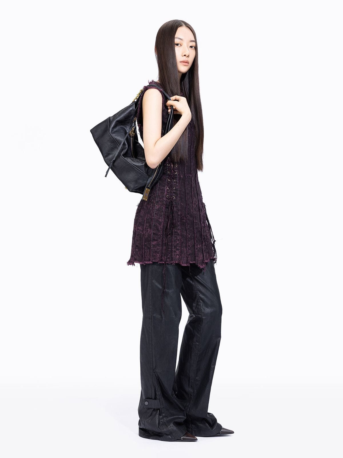 Grotto ArkHobo Calf Leather Shoulder Bag in Brown - On Female Model