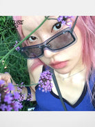 FUTURE UPDATE Rectangular Half Frame Sunglasses in Gray - On Model