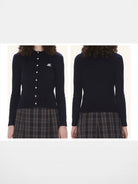 LOSTCTRL Cropped Cable Knit Cotton Cardigan in Blue - On Model