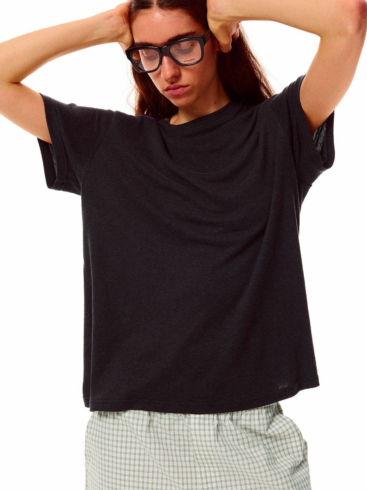 Alright then Textured Hemp Blend T Shirt in Black - On Model