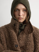 RandomPiece Reversible Faux Shearling Coat in Dark Brown - On Model
