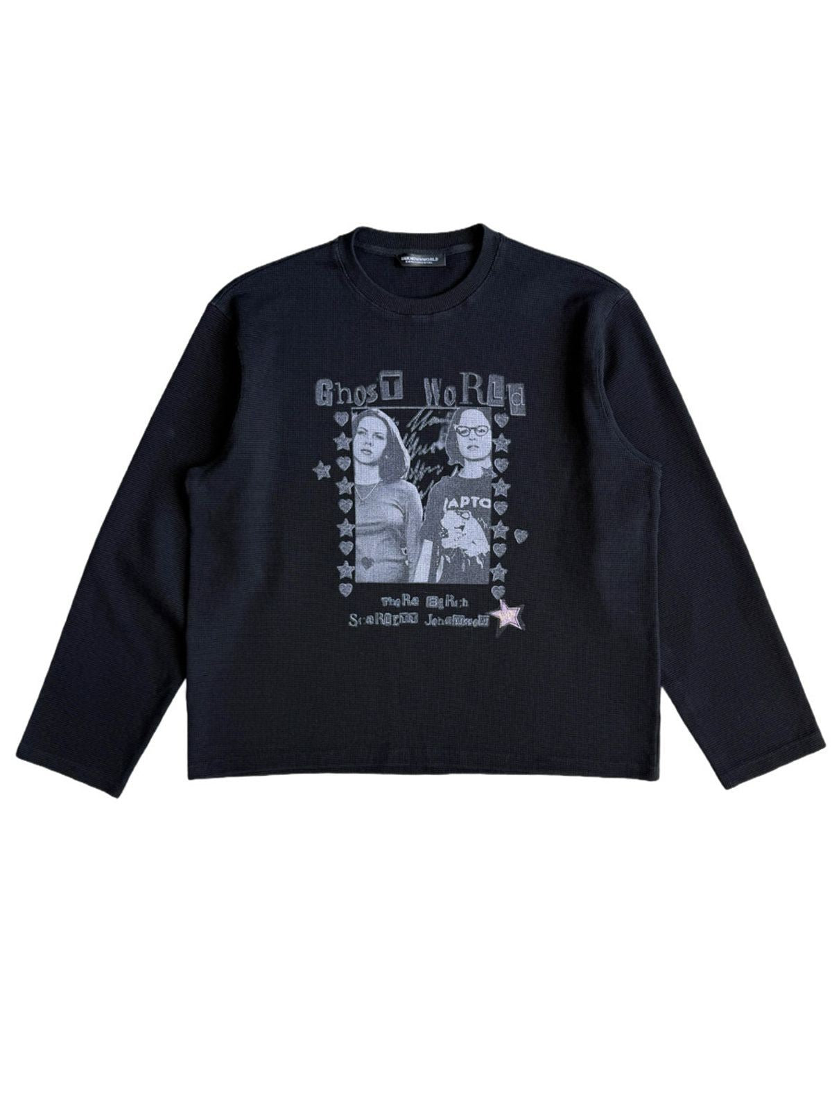 UNKNOWNWORLD Ghost World Graphic Waffle Knit Sweatshirt in Black