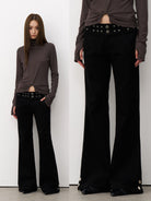 THELIGHT OFFICIAL Studded Micro Flare Trousers in Black - On Model