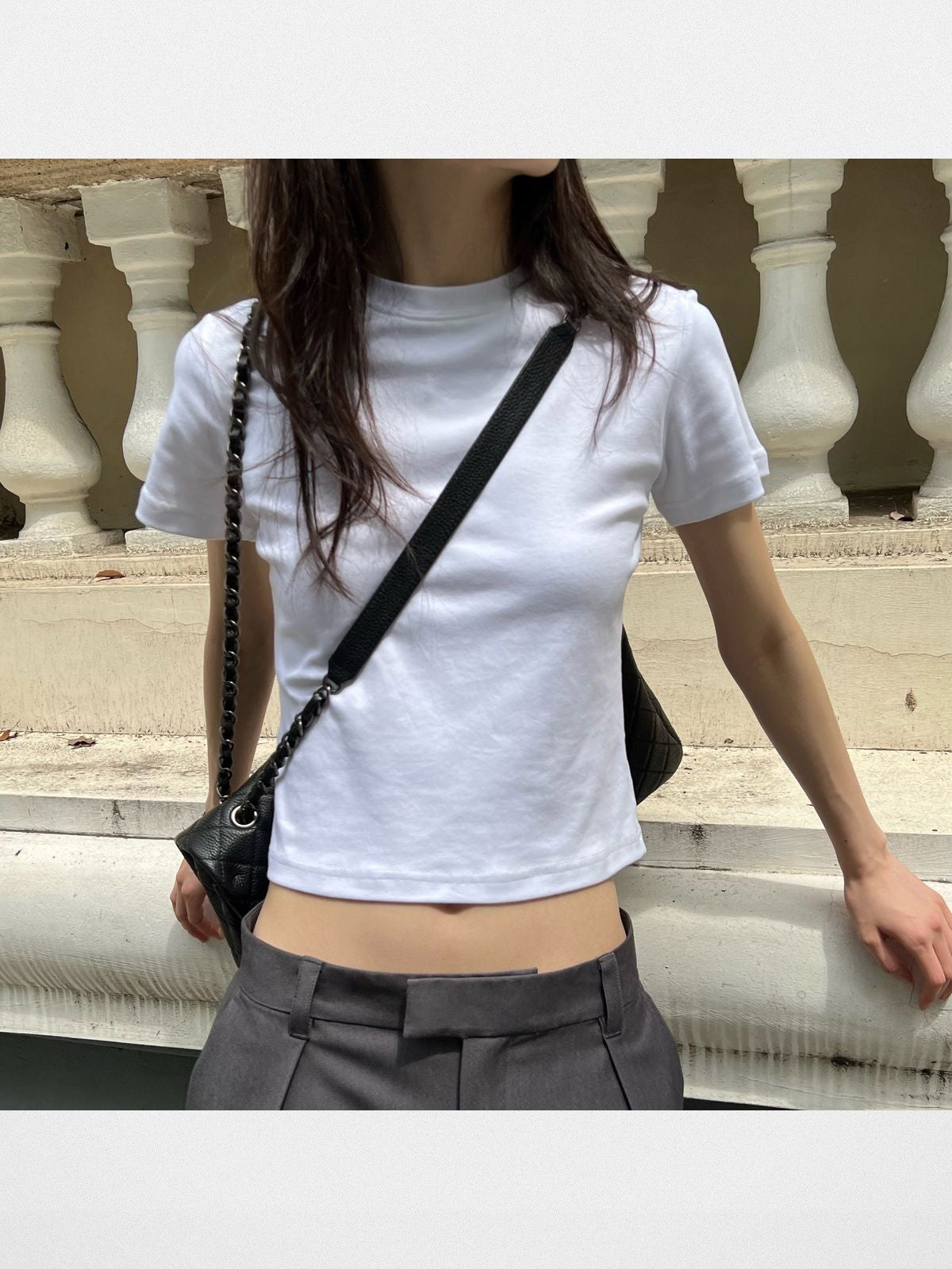Rarely Alike Fitted Cropped Cotton T Shirt in White - On Model