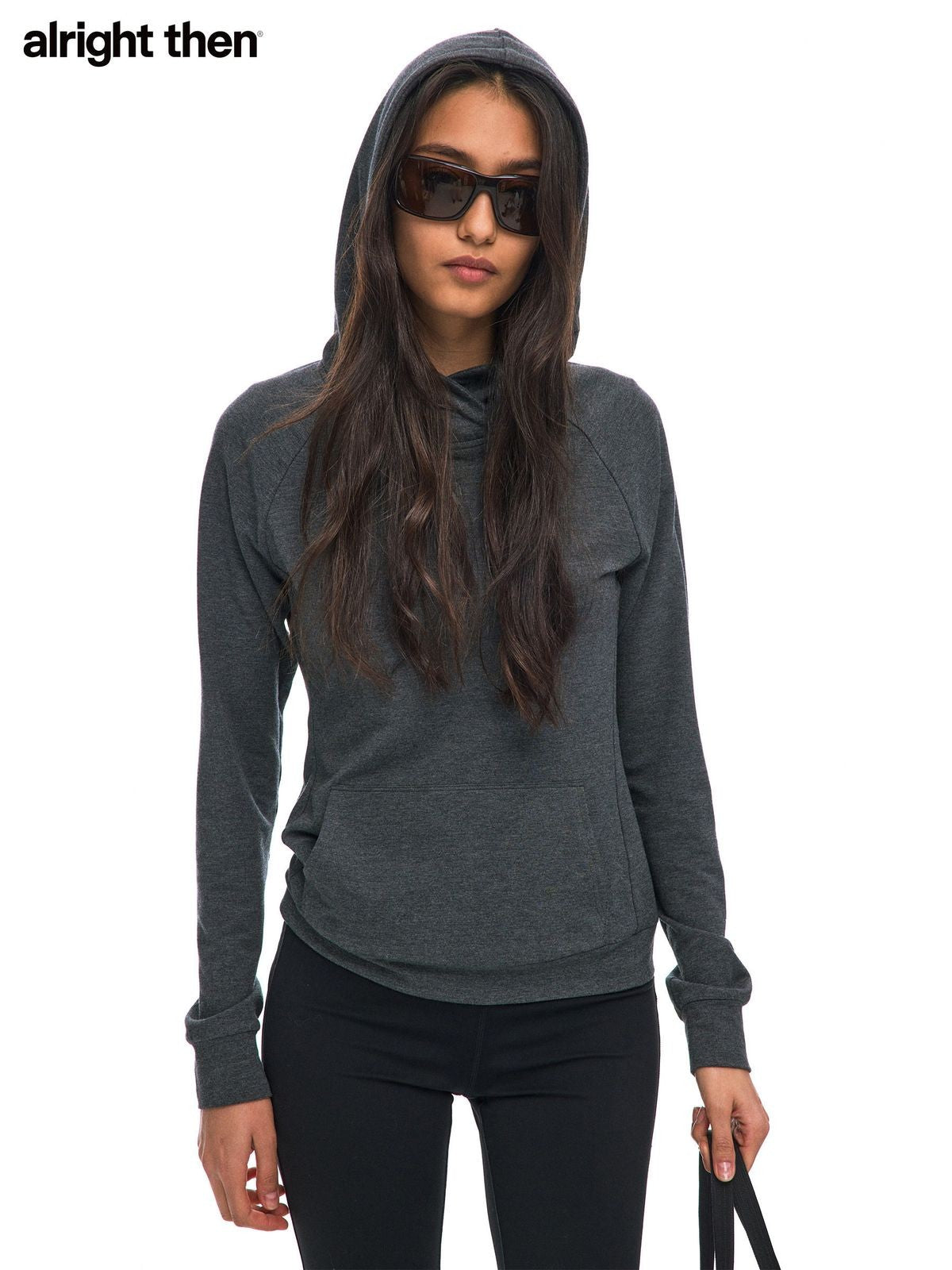 Alright Then Slim Fit Raglan Hoodie in Gray - On Model