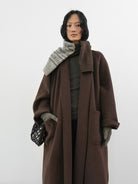 RandomPiece Merino Wool Camel Hair Robe Coat in Dark Brown - On Model