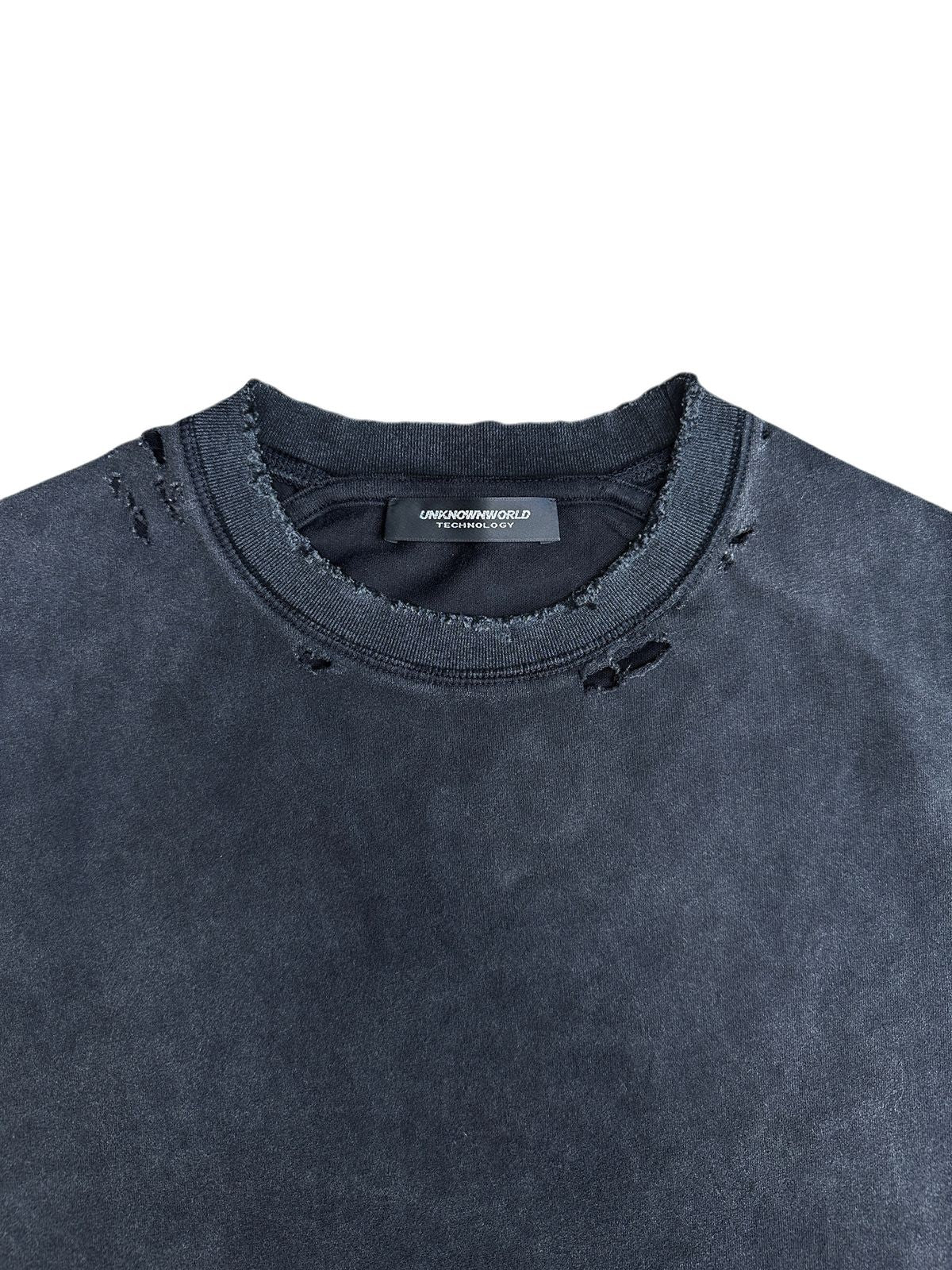 UNKNOWNWORLD Washed Distressed Slim Fit T Shirt in Black - Detail