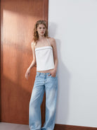 PUKI Light Wash Wide Leg Jeans in Blue - On Model