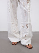 RandomPiece Hollow Out Embroidered Pants in White - On Model