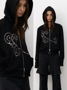 THELIGHT OFFICIAL Totem Appliqu Zip Up Hoodie in Black - On Model