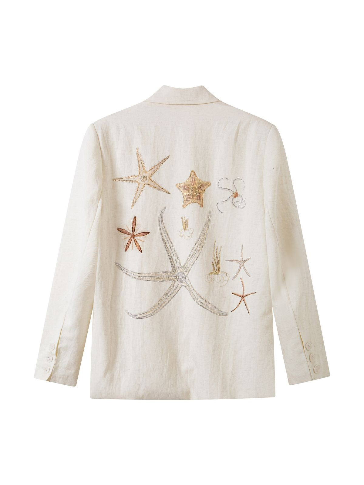 THELIGHT OFFICIAL Rhinestone Starfish Linen Blend Blazer in Apricot