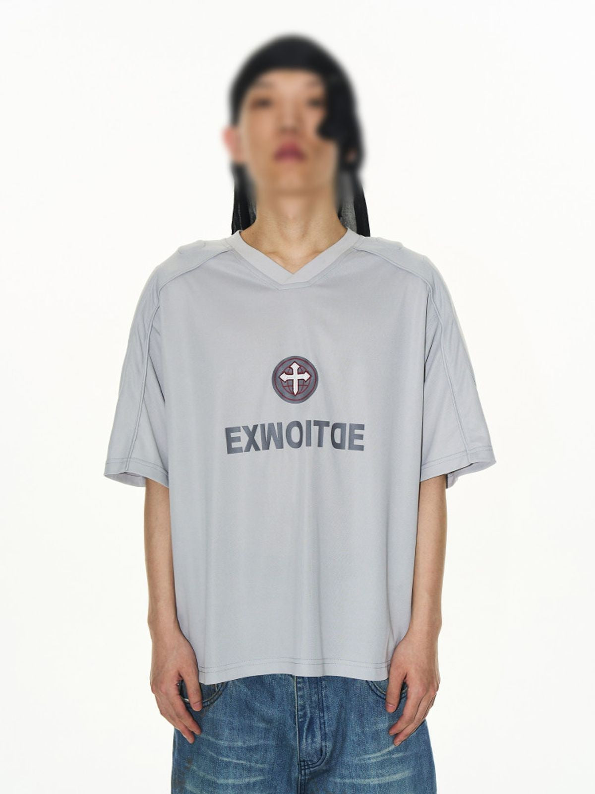 BLINDNOPLAN Puff Print Graphic T Shirt in Light Gray - On Male Model