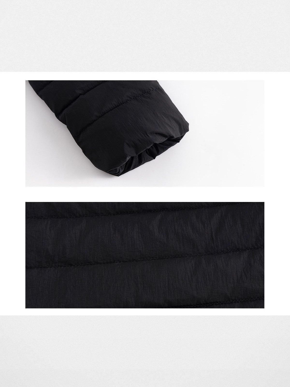 ARISEISM Lightweight Stand Collar Down Puffer in Black - Detail