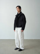 ROYA Water Repellent Twill Harrington in Navy Blue - On Model