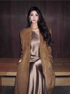 1S STUDIO One Shoulder Acetate Satin Dress in Gray - On Model