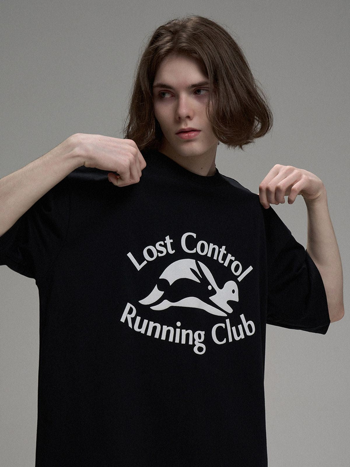 LOSTCTRL Tortoise Hare Heavyweight T Shirt in Black - On Model