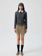 Simple Project Detachable Collar Knit Cardigan in Gray - On Model