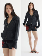THELIGHT OFFICIAL Striped Zip Up Hoodie in Gray - On Model