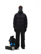 FPA Logo Print Down Puffer Jacket in Black - On Male Model