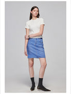 Simple Project Cotton Blend Asymmetric Seam Tee in White - On Model