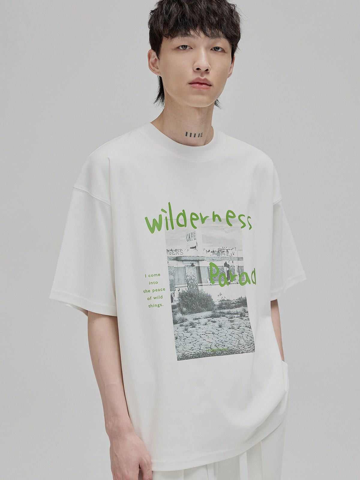 NANS Wilderness Parade Mercerized Tee in White - On Model