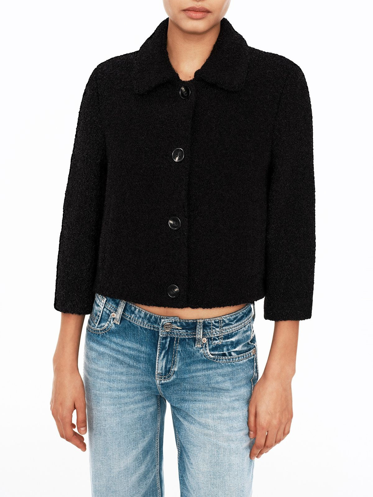 PUKI Cropped Tweed Jacket in Black - On Model
