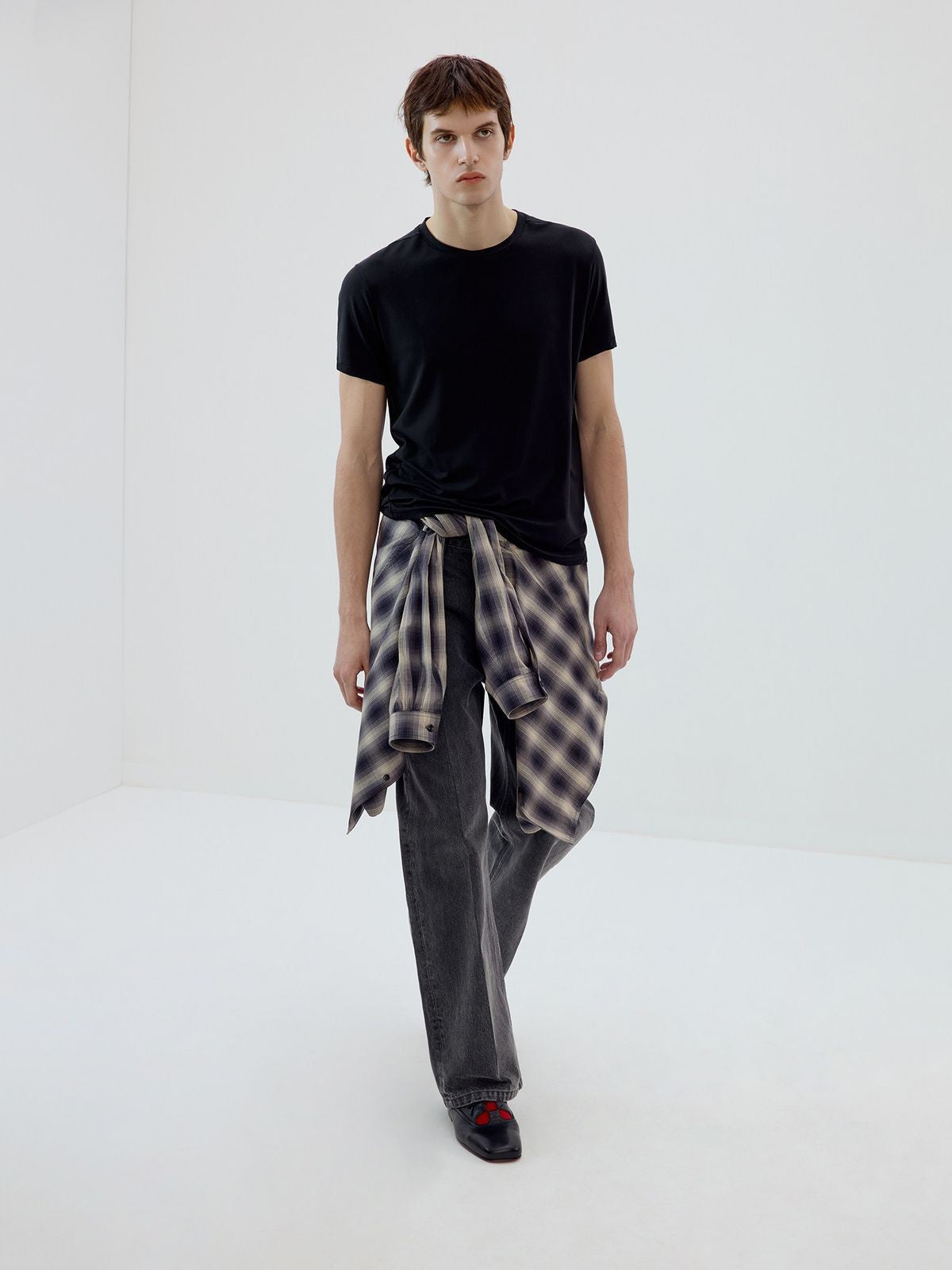 Simple Project Merino Wool Blend Crew T Shirt in Black - On Model