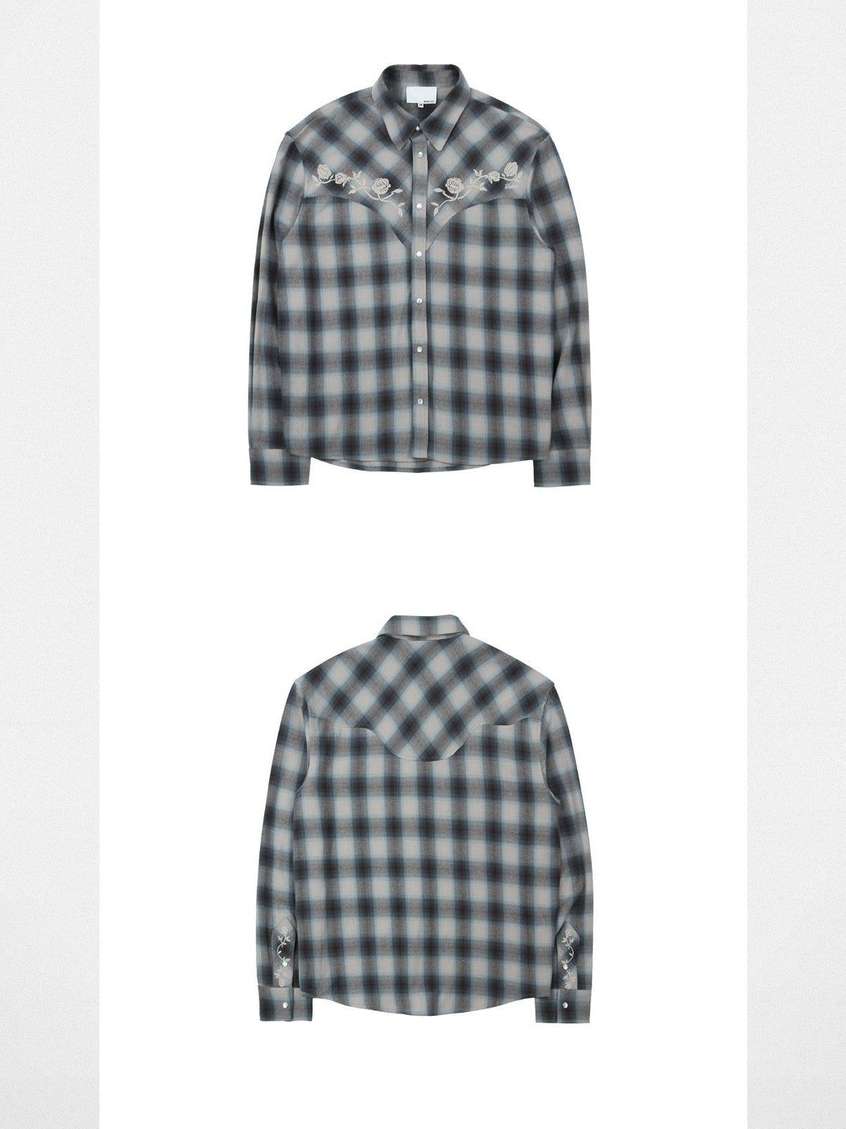 SOD Embroidered Plaid Western Shirt in Gray