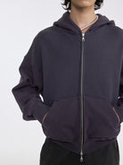 AFterTaste Washed Distressed Zip Up Hoodie in Gray - On Model