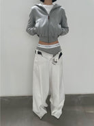 FaxCopyExpress Cropped Fleece Lined Zip Hoodie in Gray - On Model