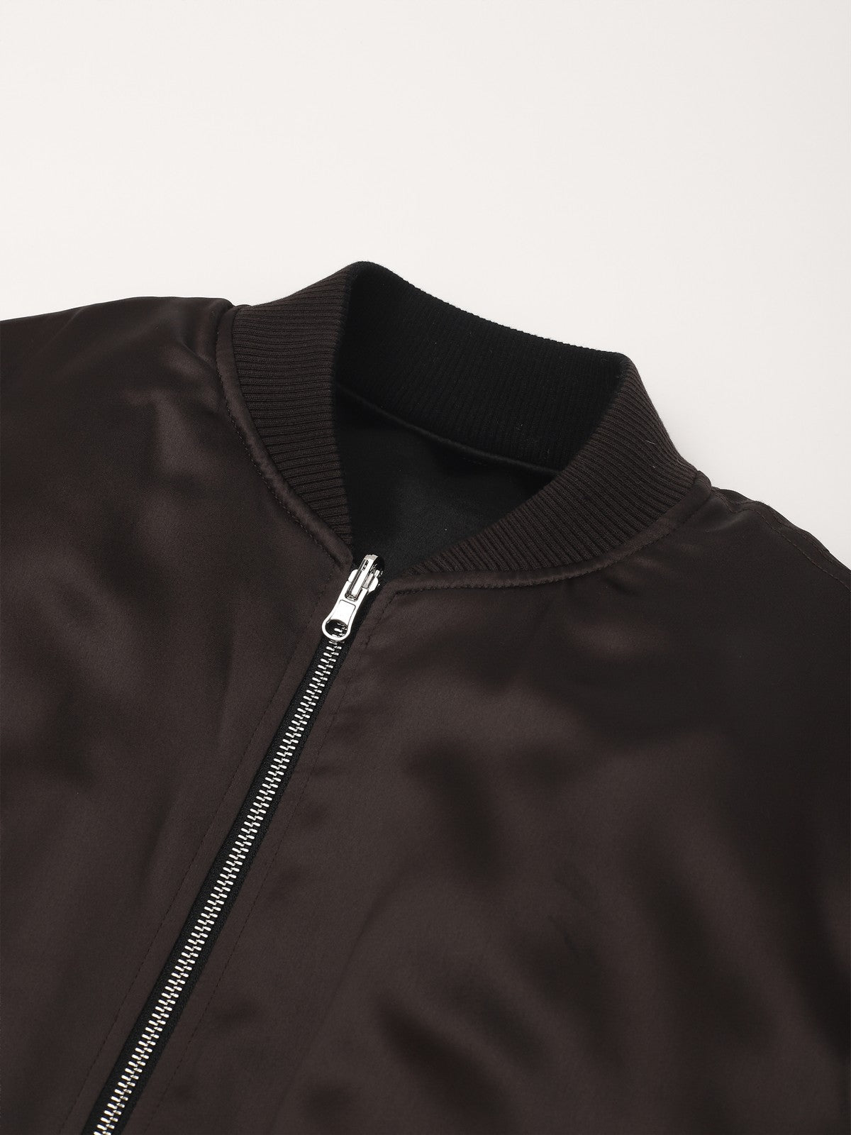 AFterTaste Chocolate Acetate Bomber Jacket in Brown