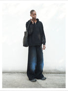 TRIANGLE PROJECT Gemstone Embellished Zip Hoodie in Black - On Model