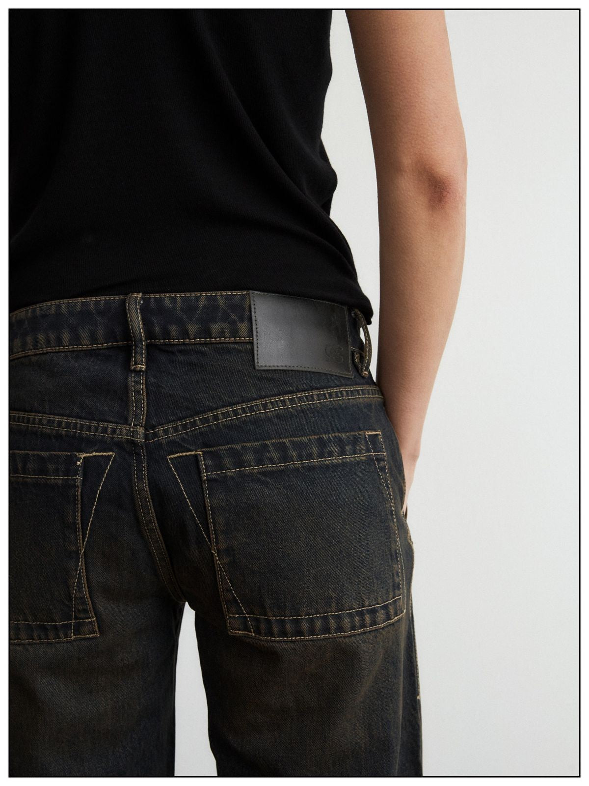 Fax Copy Express Basic 2 Distressed Wide Leg Jeans in Black - On Model