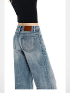 PUKI Retro Wash Wide Leg Jeans in Blue - On Model