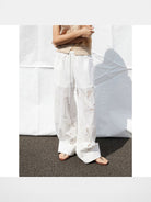 RandomPiece Hollow Out Embroidered Pants in White - On Model