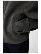 Simple Project High Neck Double Faced Wool Jacket in Olive - Detail