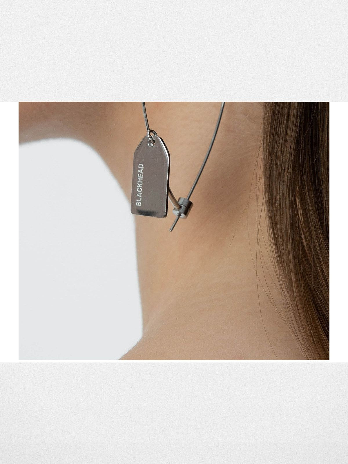BLACKHEAD Steel Label Tag Wire Earrings in Gray - Detail