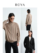ROYA Liquid Ammonia Pima Cotton Zip Jacket in Beige - On Model