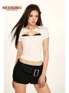 BeerBro Lace Trim Cutout Baby Tee in White