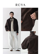 ROYA Melange Wool Blend Harrington in Brown - On Model