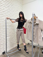 NeverSeez Slim Fit Cropped Capri Pants in Brown - On Model