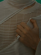 BLACKHEAD Stackable Chain Logo Bar Ring Set in Silver - On Female Model